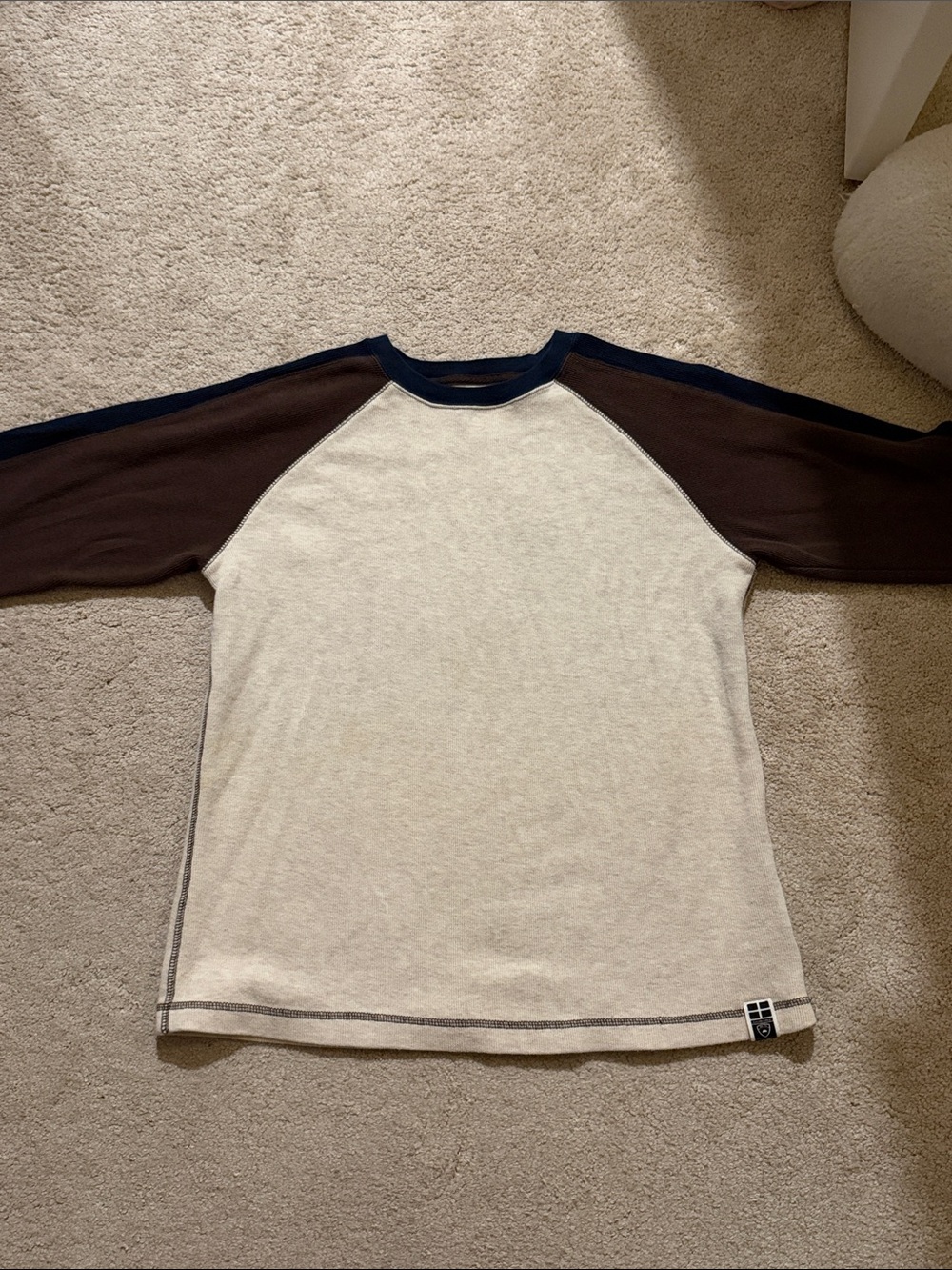 Cream, Brown & Navy Long-Sleeve Crewneck Top